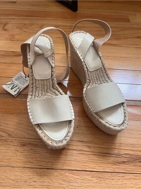 Zara Cream Espadrille Wedge Sandals Ankle Strap NWT Size 10